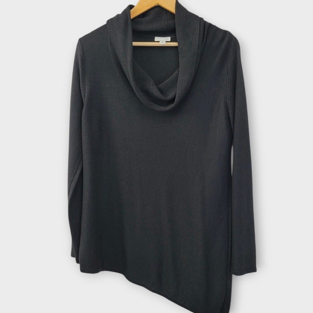 J Jill Cowl Neck Asymmetrical Hem Sweater Womens Medium Black Wool Blend